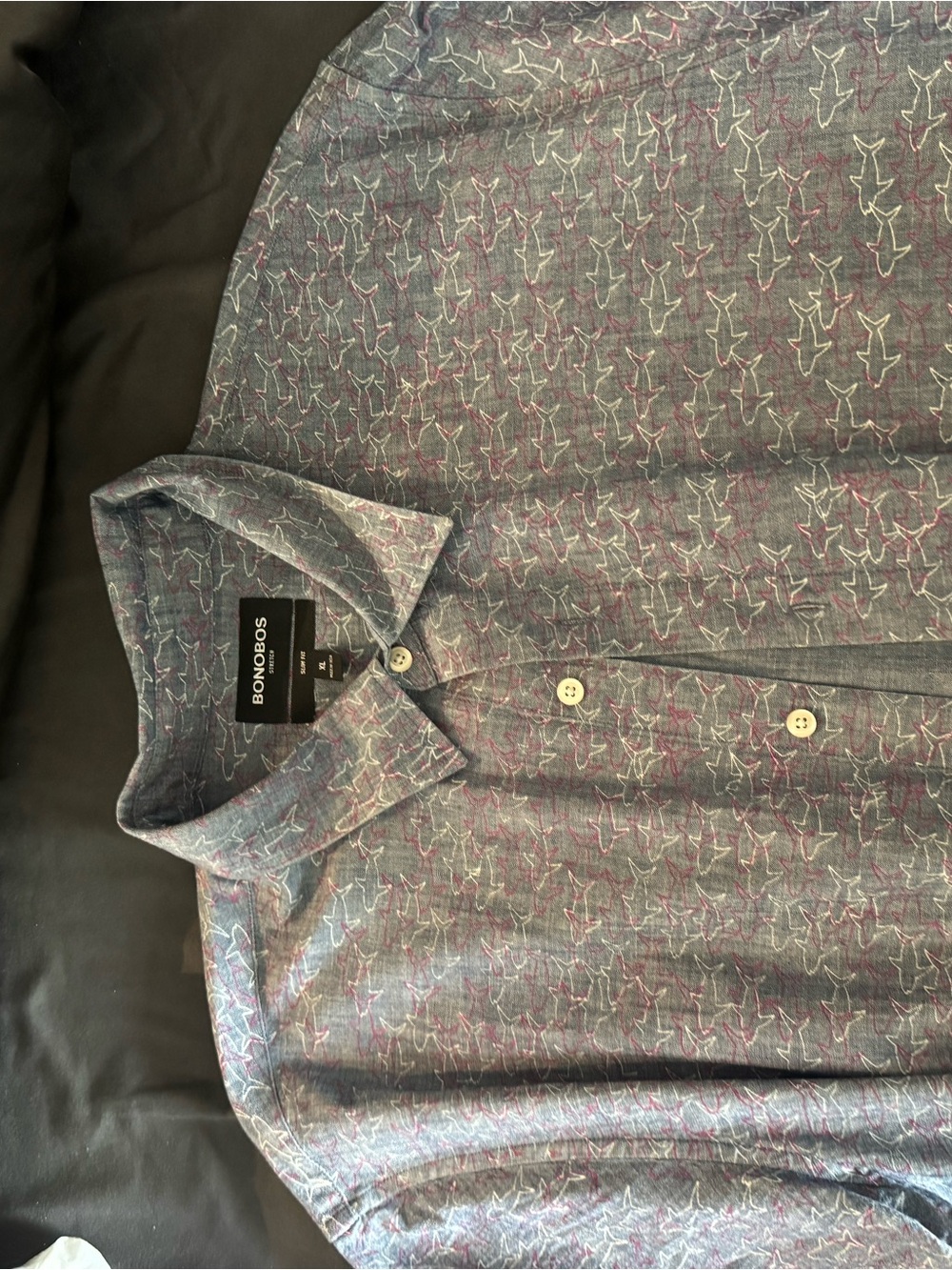 Bonobos Men's Heathered Blue Button-Down with Multicolor Print